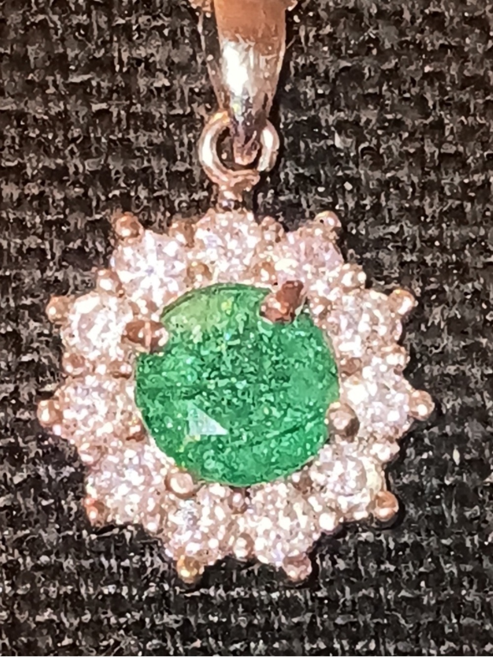 14K Gold Natural Colombian Emerald pendant diamond zircon necklace certificate